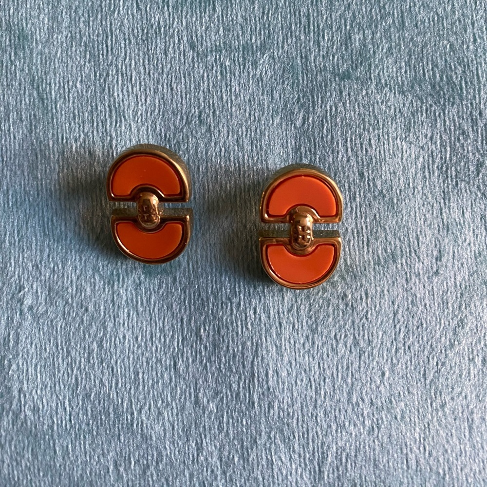 Tory Burch goldtone with orange lucite earrings